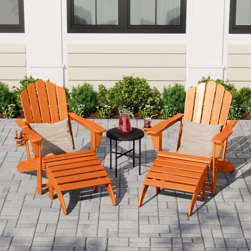 Outdoor Poly Adirondack Chair With Ottoman 4-Piece Set, Orange