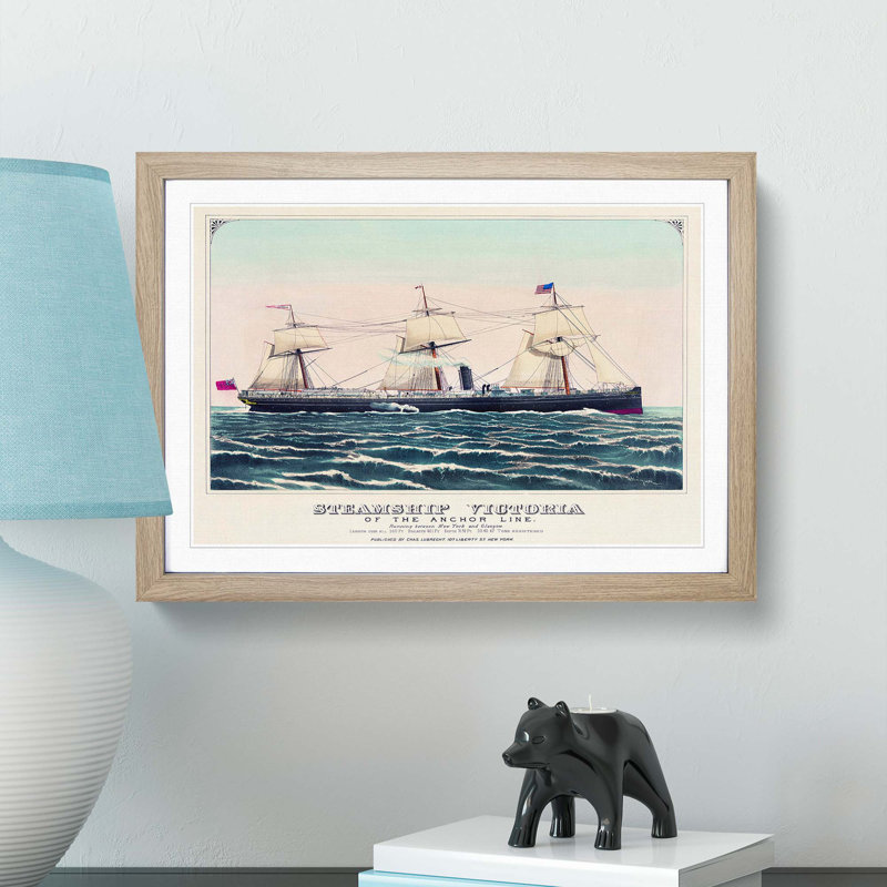 Steamship Victoria of the Anchor Line - Picture Frame Art Print, Oak Framed, 36cm H x 48cm W x 2cm D