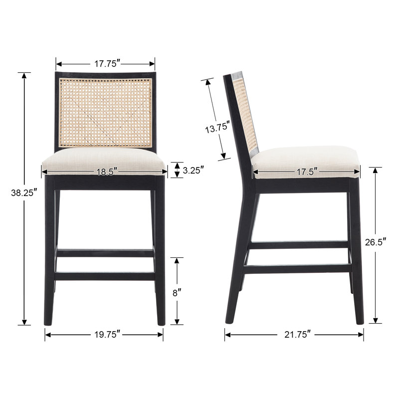 Rustic-Chic Counter Stools With Wicker Backrests And Wide Seats For Kitchen Islands And Bar Counters Set Of 2