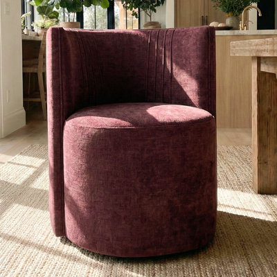 Textured Upholstered Barrel Dining Chair with Hidden Casters