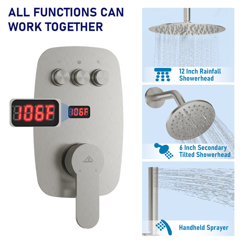 Brushed Nickel Dual Showerhead System with Digital Display