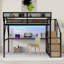 Grand lit mezzanine avec bureau et station de charge, grand lit mezzanine en métal avec escalier et lumière pour enfants adolescents-118753793