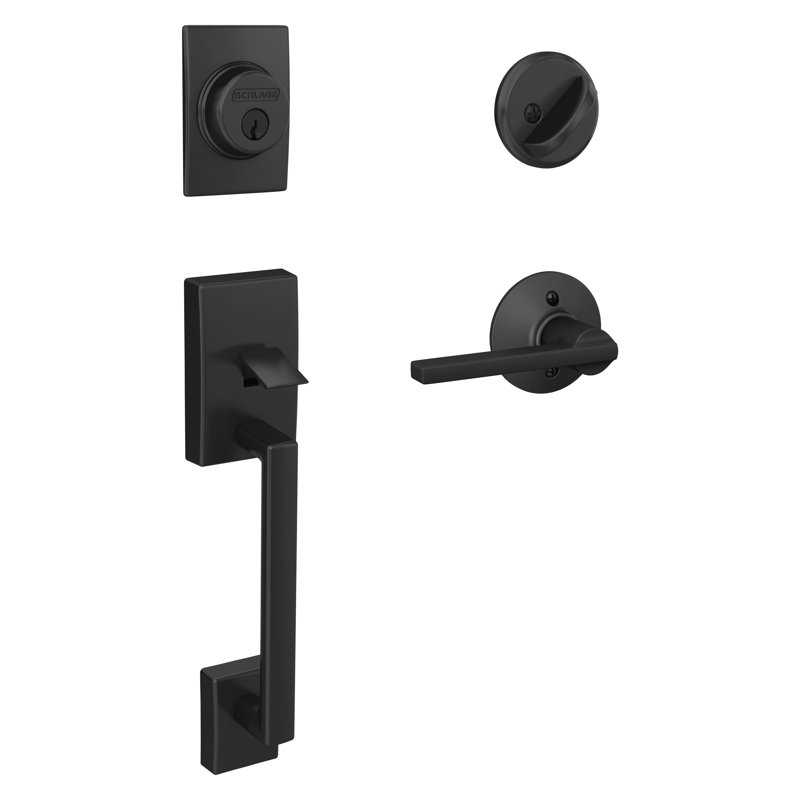 Century Handleset with Single Cylinder Deadbolt and Latitude Door Lever and Rosette, Matte Black