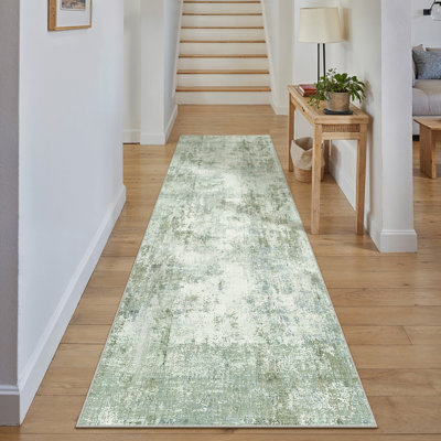 Modern Abstract Washable Rug In Light Green