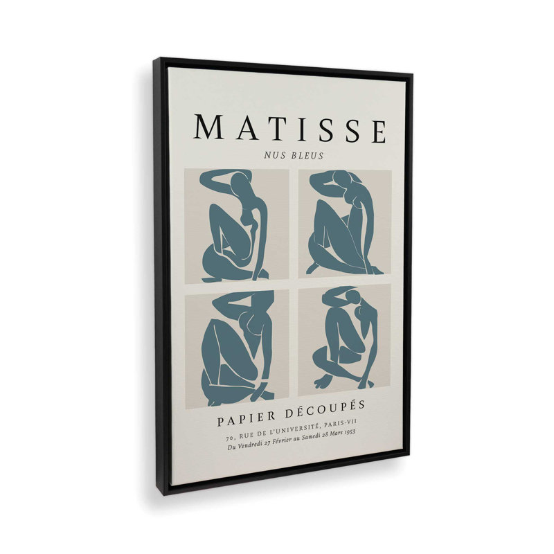 Nus Bleus Matisse, affiche d'art v2, H 18,75 po x l 12,75 po x P 1,75 po, Cadre flottant noir satiné