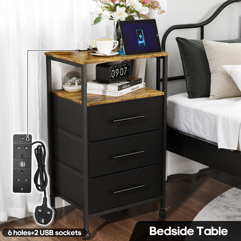 40cm W Metal Bedside Table