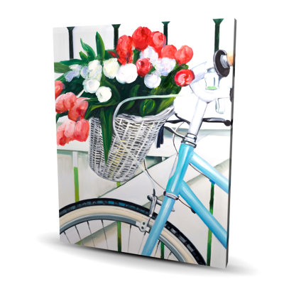 Vélo avec tulipes fleurs dans un panier - Toile de décoration intérieure