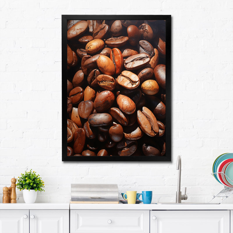 Nourriture, grains de café torréfiés III - reproduction sur toile, Cadre photo noir, H 20 po x l 12 po x P 1 po
