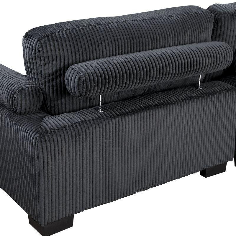 Brinsley 135" Modern Modular Sofa with Corduroy Fabric, Adjustable Backrest, 5 Pillows, Black Corduroy