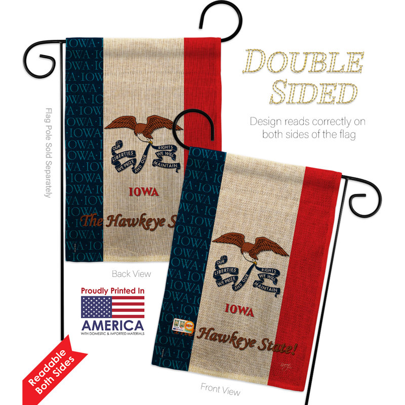 Drapeau de jardin à 2 côtés en toile jute 5 pi 5 po x 1 pi. iowa americana statements