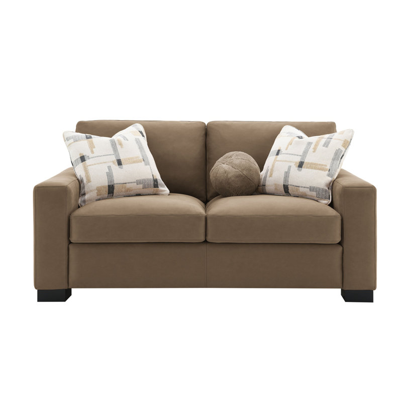 Causeuse contemporaine en tissu suède brun Darya avec 3 coussins