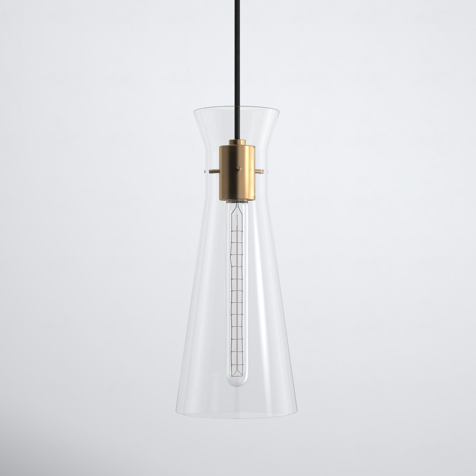 Gena Single Light Glass Pendant, Aged Brass
