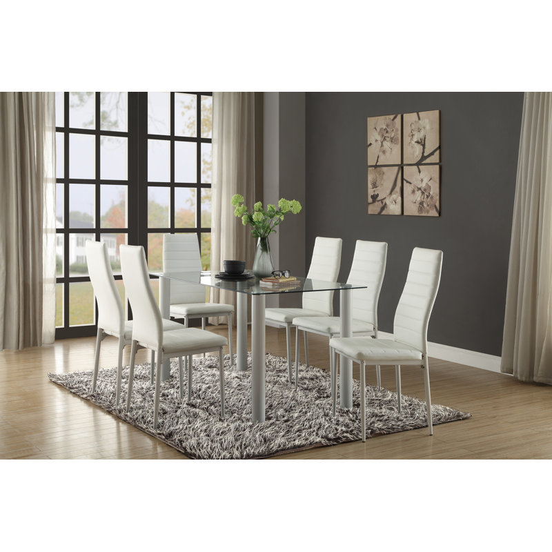 White Faux Leather Tufted Upholstered Side Chair with Metal Legs