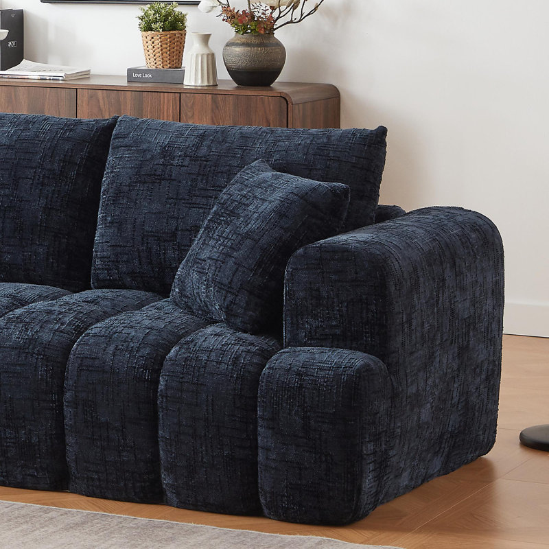Chenille L-Shape Luxury Sectional Oversized Sofa, Dark Blue Chenille, Left Hand Facing