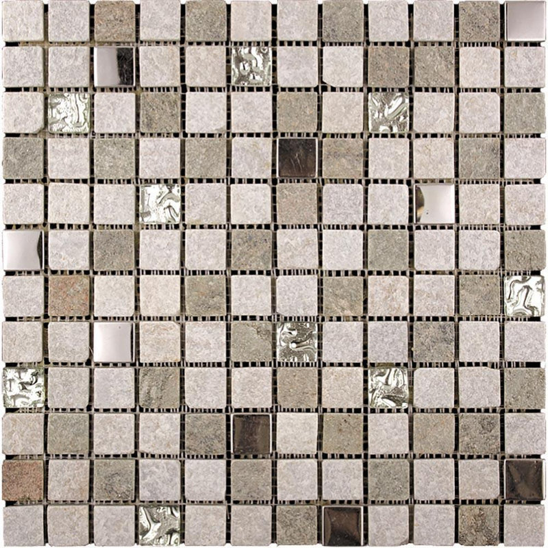 12" X 12" Geological Mosaic Tile, Silver/Gray