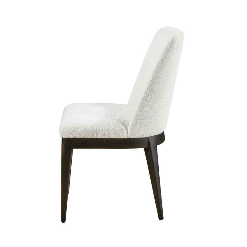 18'' H Upholstered Side Chair, White Boucle, Dark Walnut