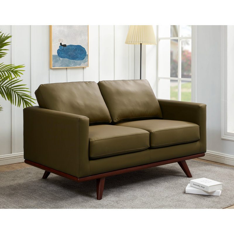 Kernis Modern 2-Seater Loveseat Sofa Upholstered Living Room Couch with Birch Wood Legs, Premium Leather or Mesh Foam Cushions for Home and Living Room