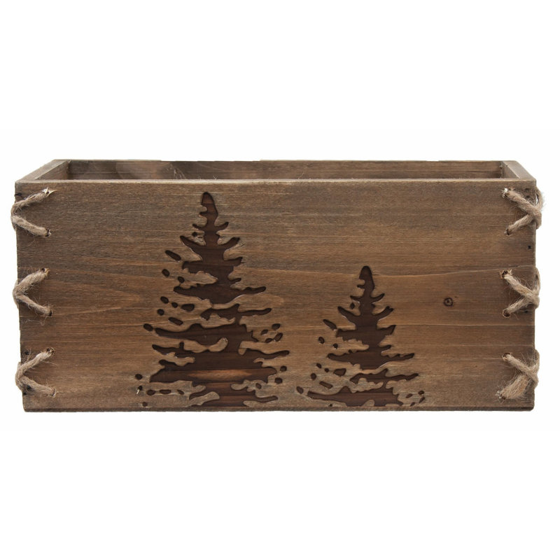 Fired Pine Tree Design On Wood Box