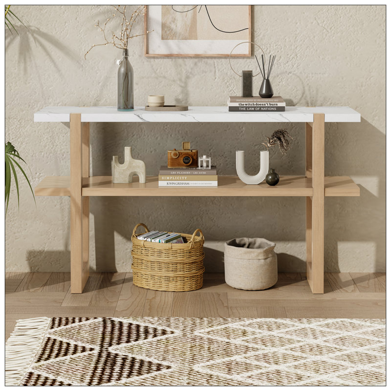 Console élégante avec plateau en marbre et tablette de rangement polyvalente pour les entrées et les couloirs modernes