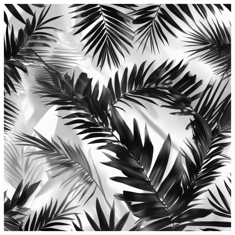 Édredon noir avec feuilles de palmier, Grand lit, Noir blanc