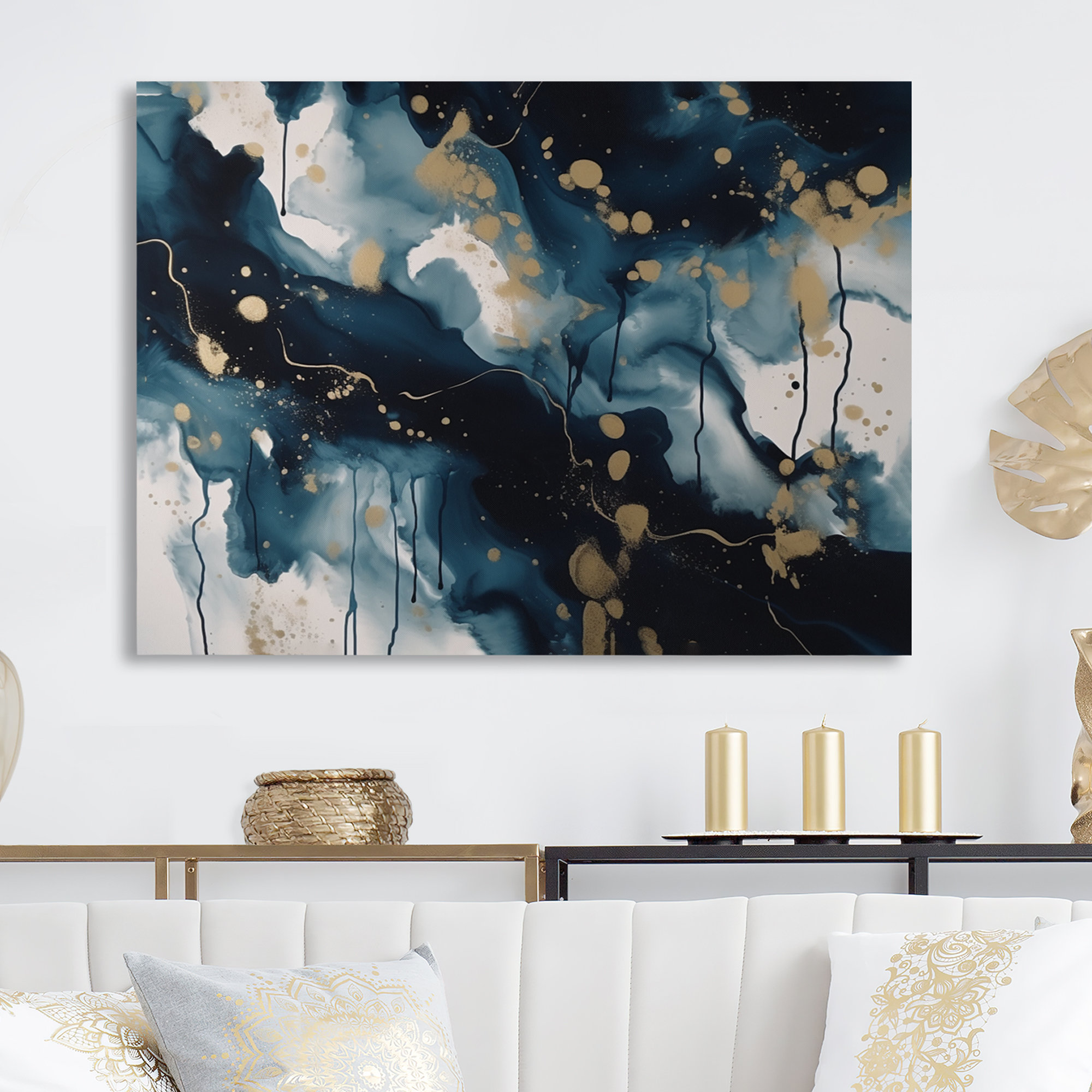 Ivy Bronx Blue And White Abstracted Liquid Art I - Abstract Liquid Ink ...