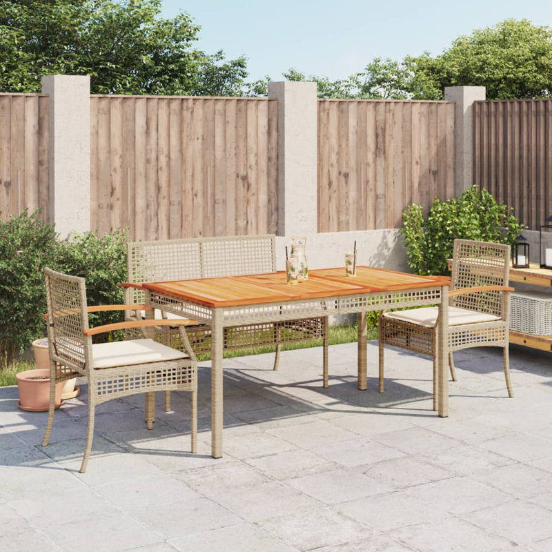 Bayou Breeze 4 Piece Patio Dining Set With Cushions Gray Poly Rattan, Beige/Beige