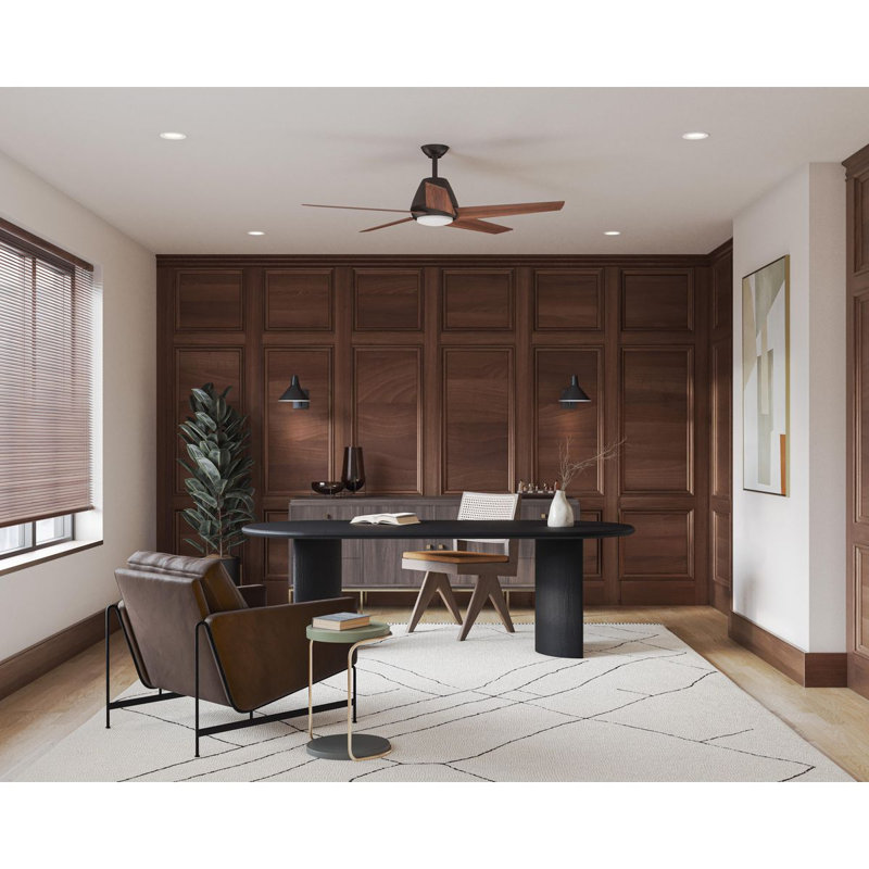 Hensley 54 " Ceiling Fan with LED Lights with Light Kit, Antique Bronze with Walnut Blades