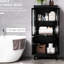 Armoire de salle de bain, 2 espaces de rangement et porte en verre trempé, tablettes réglables, garde-manger noir pour salon 2