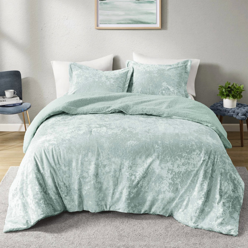 , 3 pièces, double / grand, velours écrasé, édredon réversible, et - pièces de remplissage double / grand en velours avec peau