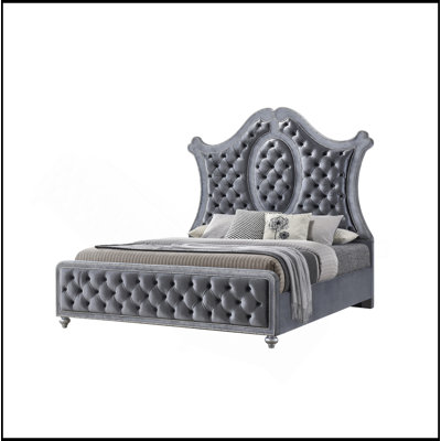1Pc Panel Bed Tufted Headboard Luxurious Upholstery And Intricate Nailhead Trim Diamond-Patterned Tufted Accent Modern Luxury Gray Silver