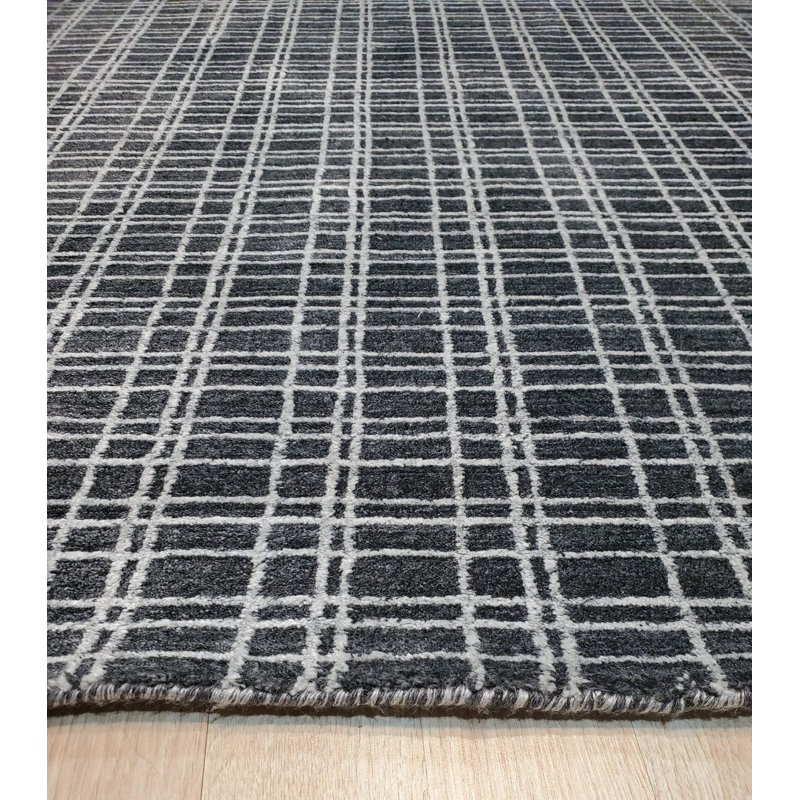 Tapis contemporain brun à motif géométrique en laine noué à la main 8 x 10 8 pi