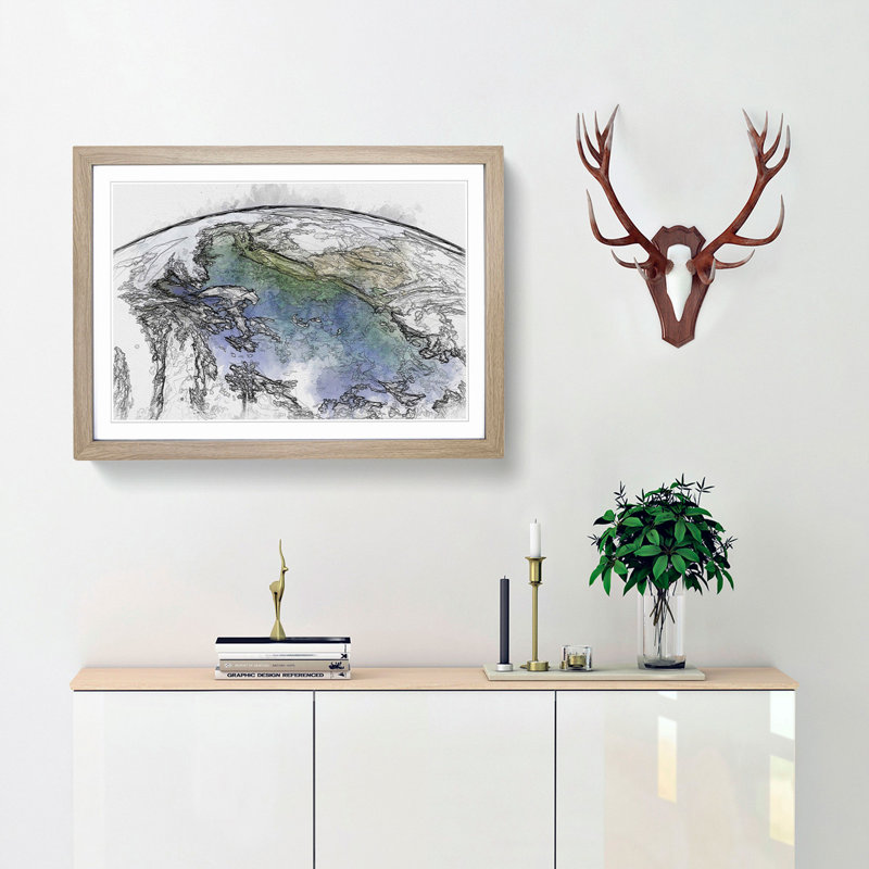 View of Planet Earth in Abstract - Picture Frame Graphic Art Print, Oak, 35cm H x 50cm W x 2cm D