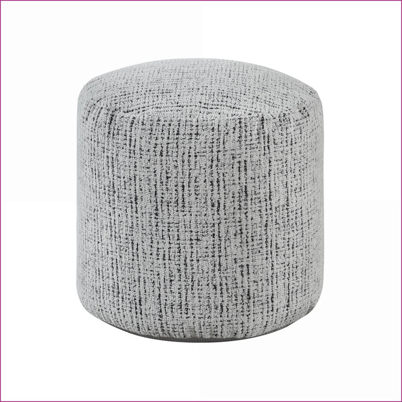 Ottoman Modern Chenille Fabric Footstool Pouf, 16”Dia x17”H – Non-Slip Fully Assembled | Charcoal Gray | Textile