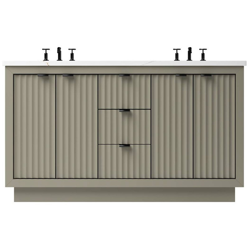 Lecrieú Double Bath Vanity, French Olive, 60", Matte Black