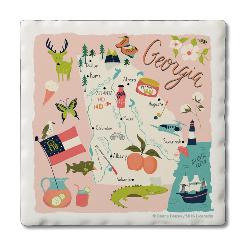 Georgia Attractions 4 Piece Tumbled Tile Coaster Set