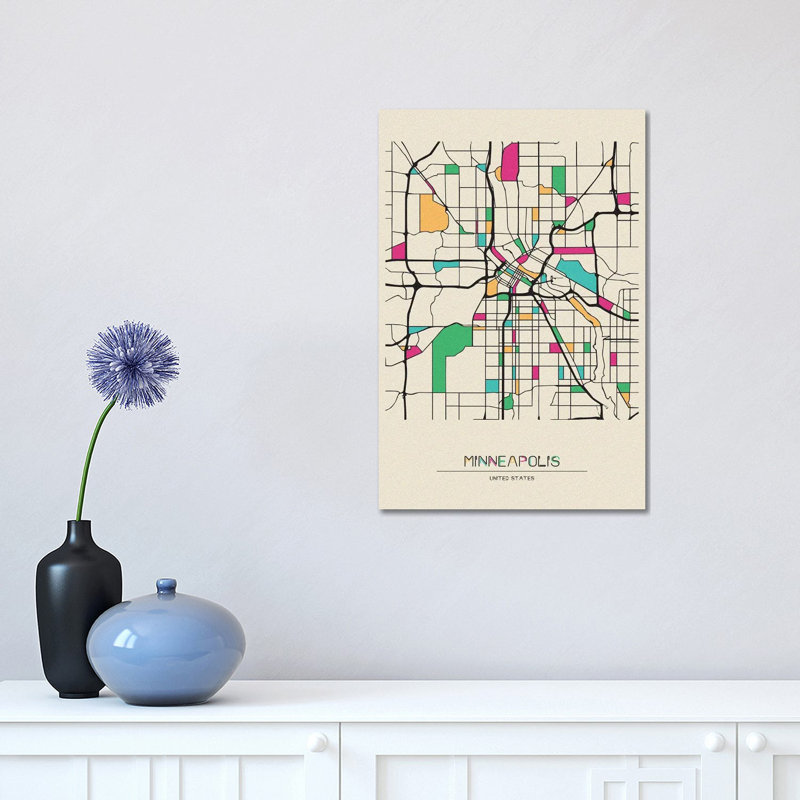 Minneapolis, Minnesota Map 1 Piece Wrapped Canvas Wall Art, 30.48 cm H x 45.72 cm W