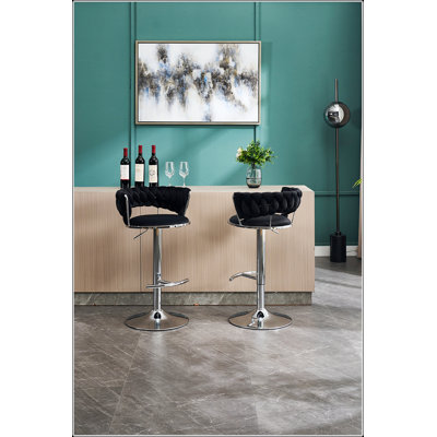 Ensemble de 2 tabourets de bar, avec repose-pieds chromé et base pivotante en velours à hauteur réglable et tabouret de bar simple chromé - Noir