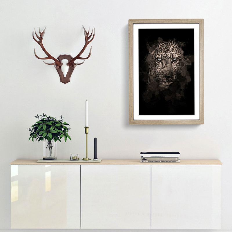 Leopard in the Dark in Abstract - Picture Frame Graphic Art Print, Oak Framed, 65cm H x 48cm W x 2cm D