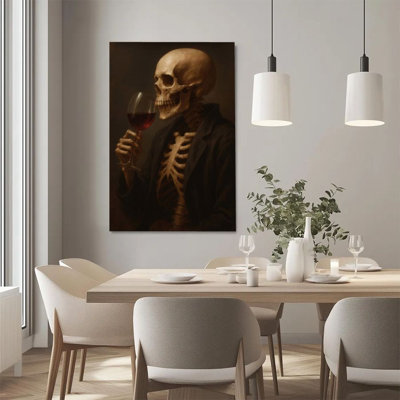 1Pc Framed Canvas Poster Print Skull Wine Tasting, Wine Glass, Realistic Portrait Style Wall Art Decor, Perfect for Room Decor Living Room Bedroom Office Kitchen Bathroom Home Decor, Ideal Home Wall Decoration Gift