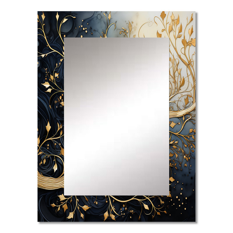 Golden Branch Tree Luminous Tangle I - grand miroir mural monochrome, miroir doré unique, impression sur métal, 32 po x 24 po