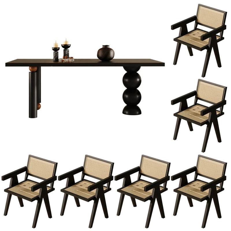 Ensemble de table à manger en bois massif de style français., 7, H 29,5 po x L 62,9 po x l 27,5 po