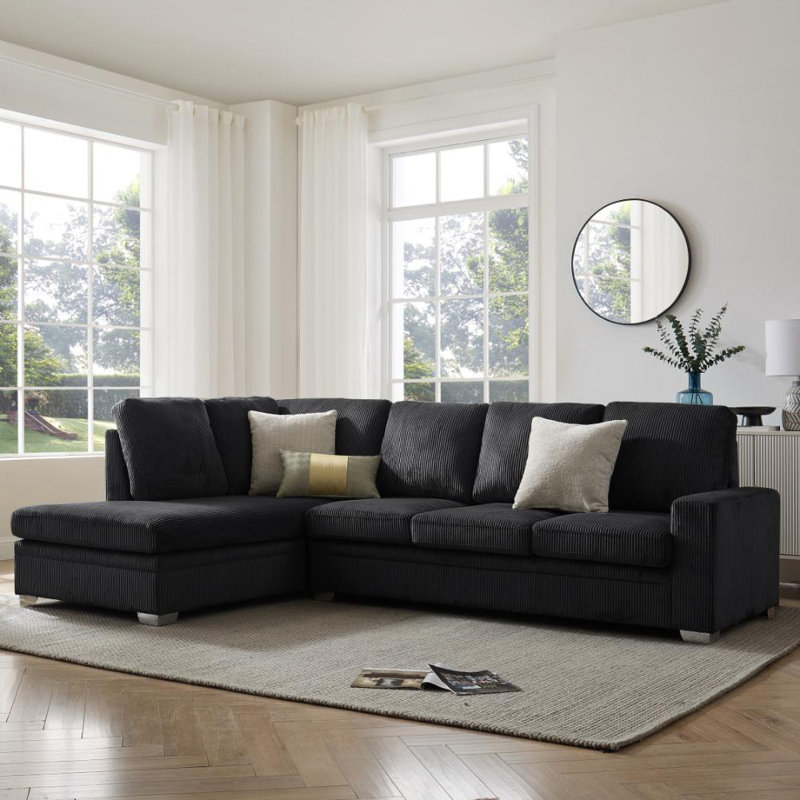Alcott Corner Sofa, Left Hand Facing, Black Corduroy
