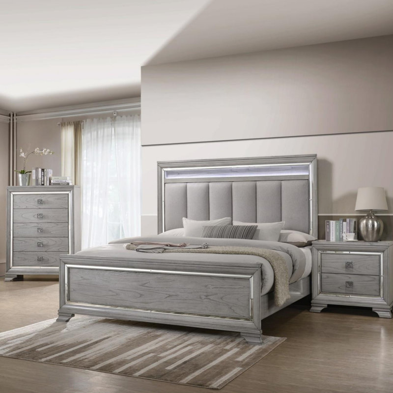 Panel Bed Integrated LED Lighting Headboard, Queen