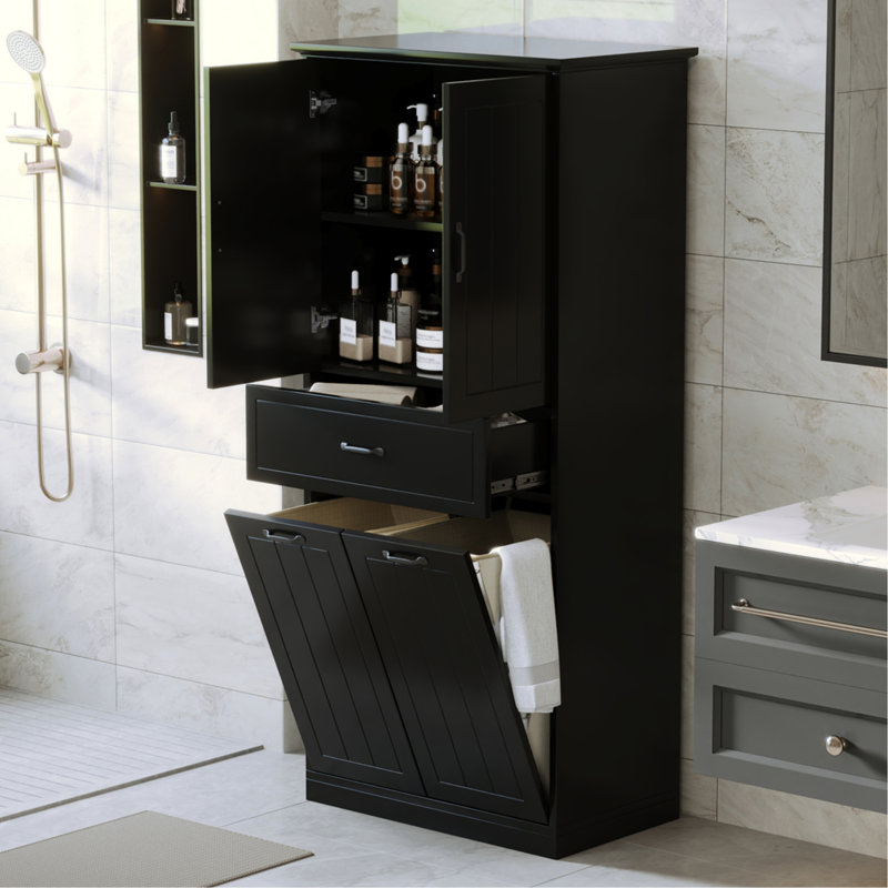 Rangement de salle de bain noir avec portes - 2 chiffons et tiroir pour unité fonctionnelle, Noir