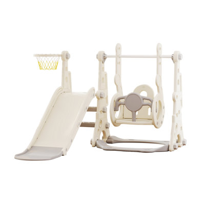 4 in 1 Toddler Slide and Swing Set, Kids Slide for Toddlers Age 1-3, Outdoor Indoor Playset with Basketball Hoop, Swing