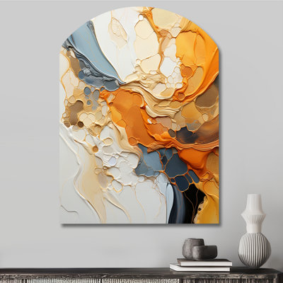 «Orange Blue Line Art Abstract Expressionism - Asymmetric Line Art», Art mural en métal