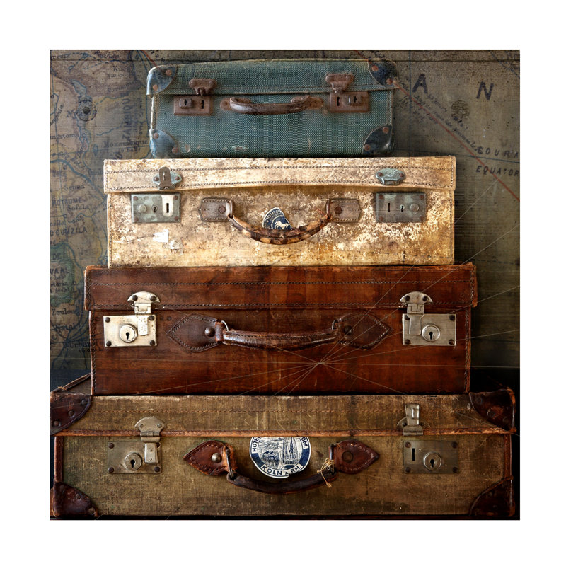 Art sur toile, "Valises" par Sympo, H 18 po x l 18 po x P 2 po