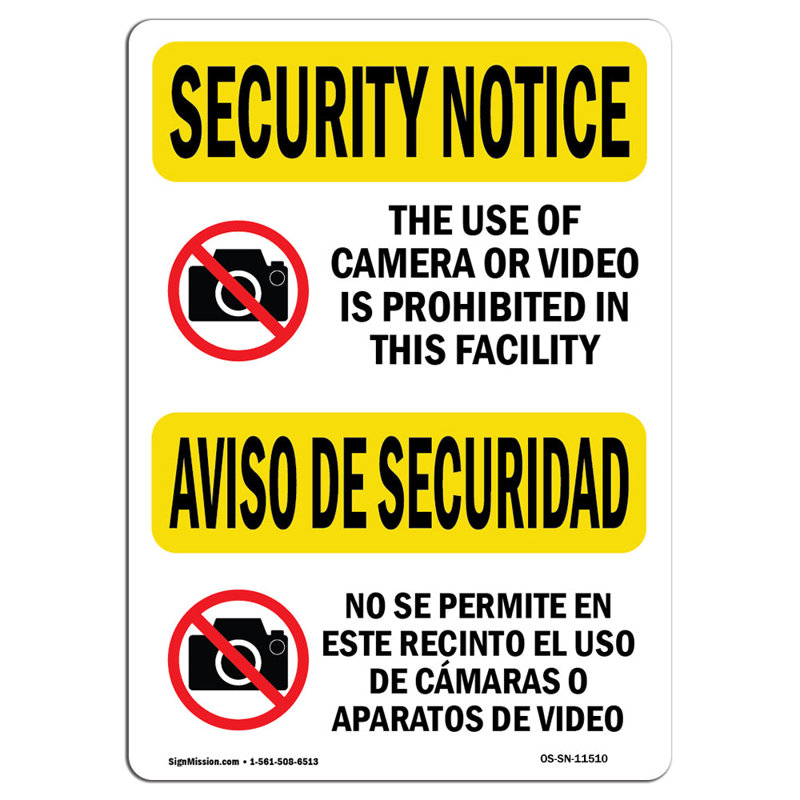 Caméra vidéo interdite avec panneau vidéo, H 18 po x l 12 po x P 0,1 po