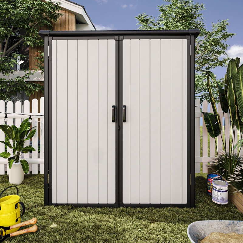 5 pi L 3 pi. D Abri de rangement extérieur en résine horizontale, Beige