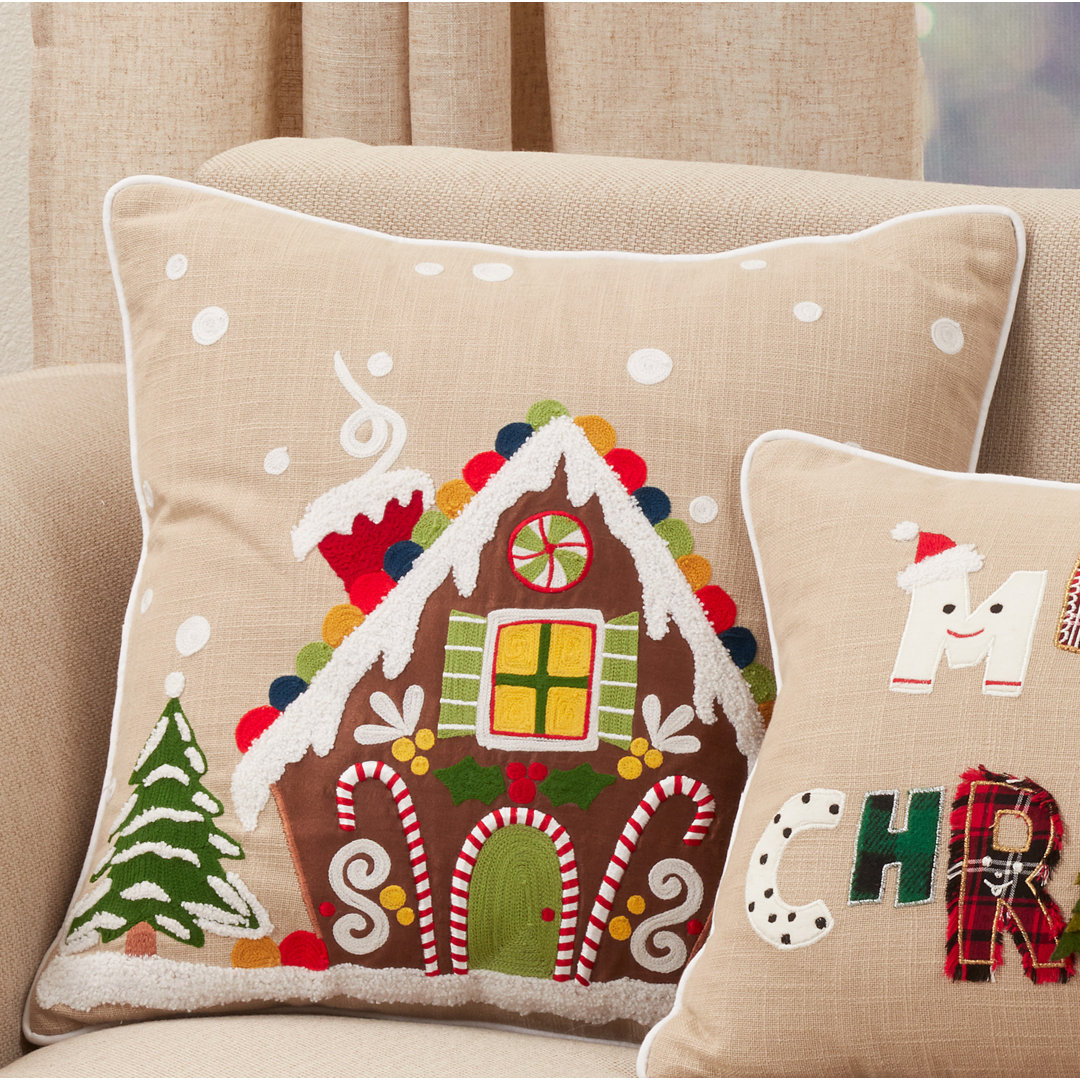 Ariadne Gingerbread House Holiday Square Cotton Pillow Cover & Insert Saro